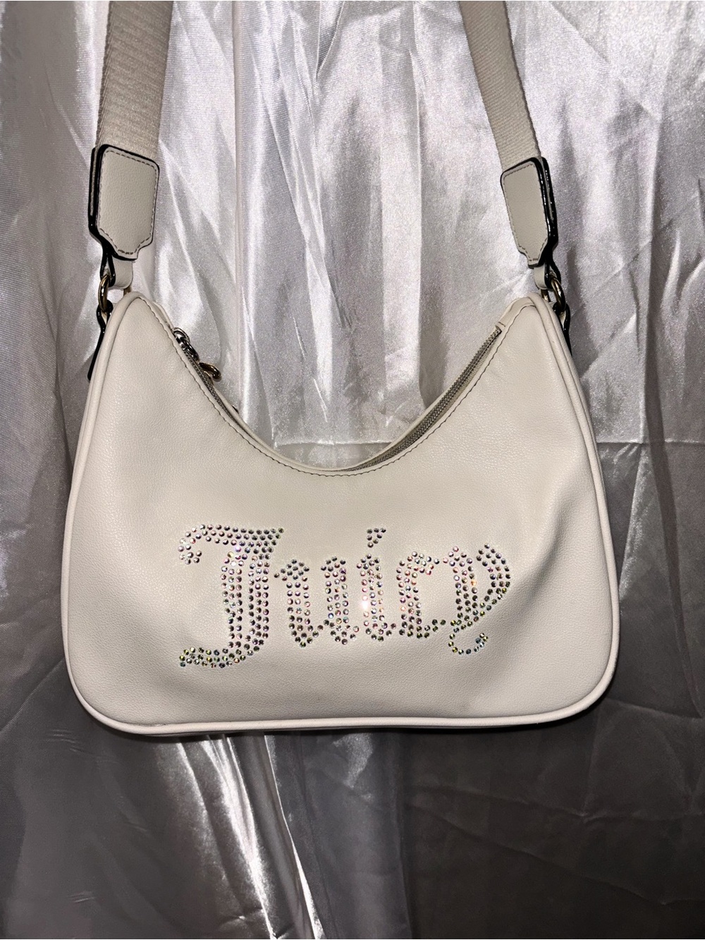 Juicy Couture White Rhinestone 'Juicy' Logo Shoulder Bag